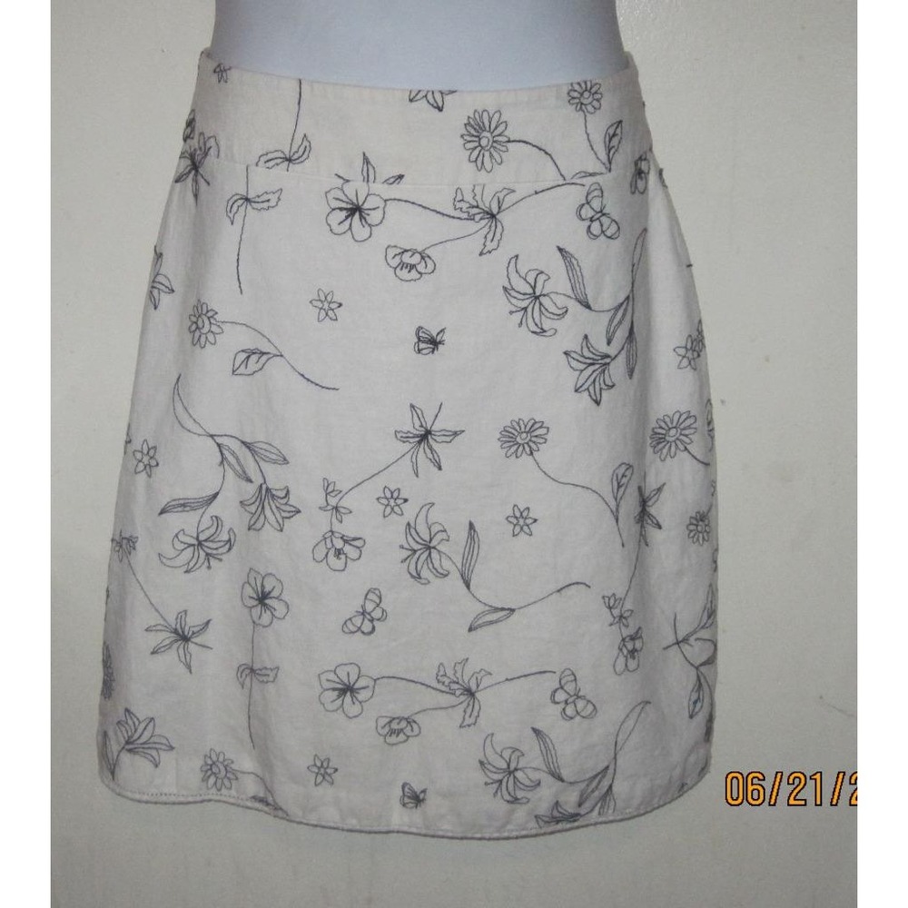 Christopher & Banks misses sz 10 white black floral pencil linen skirt j107